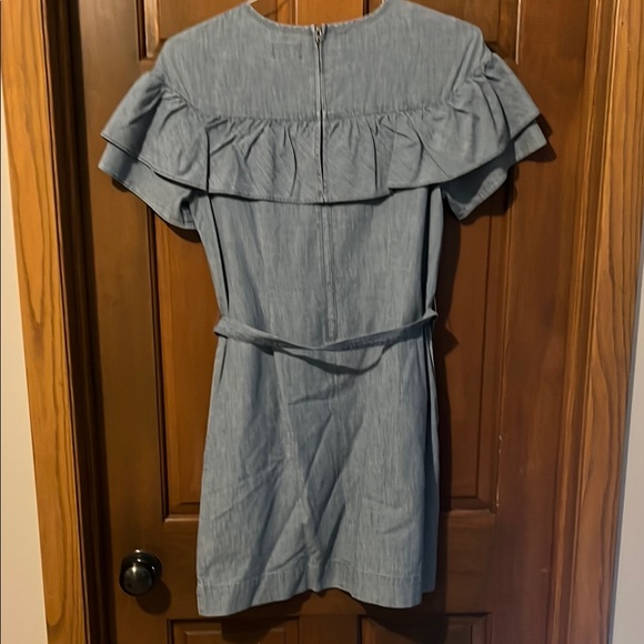 J. Crew, Denim Chambray Ruffled Dress with Belt, Size 2 - Picture 5 of 5